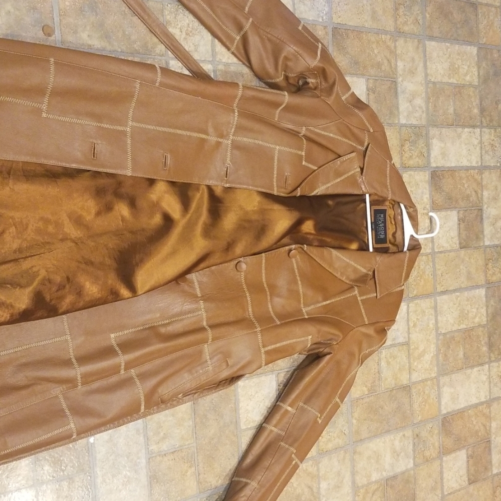 Cognac leather vintage patchwork trenchcoat